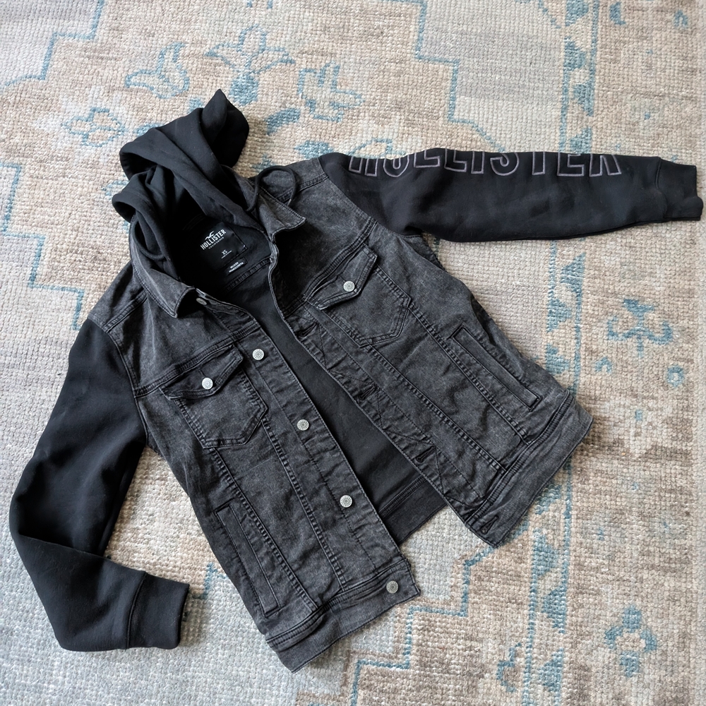 Hollister Charcoal Denim Jacket with Black Hoodie